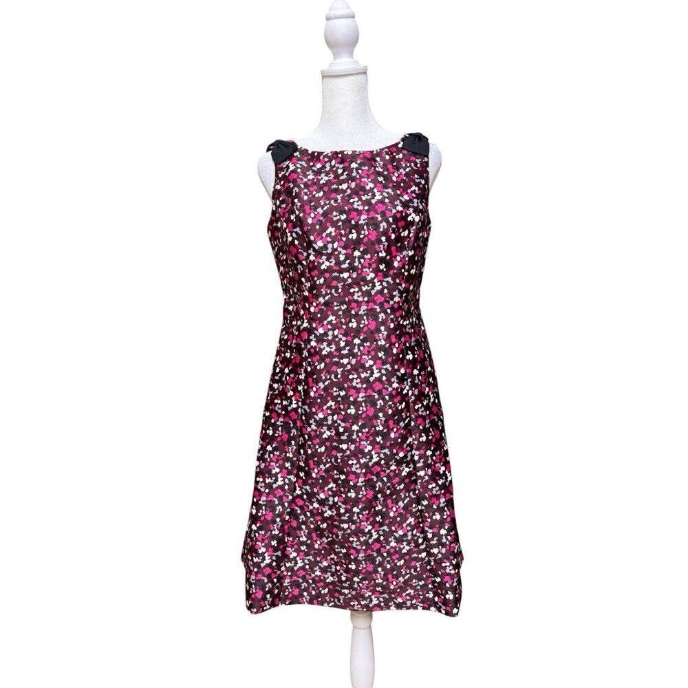 Talbots 4P Petite Bow Shoulder Fit Flare Dress Burgundy Pink Valentine